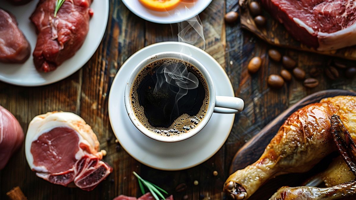 Frau genießt Carnivore Diät Kaffee am Morgen in einem sonnigen Café