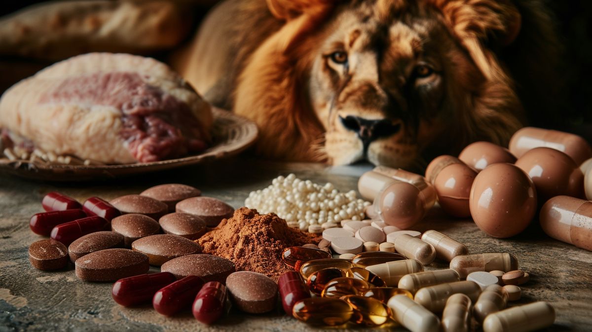 Verschiedene Carnivore Supplements in Kapsel- und Pulverform auf einem Tisch