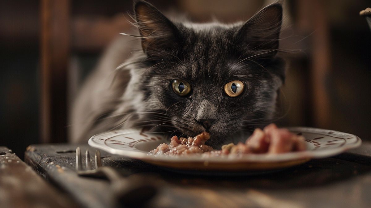 Katze frisst frisches Fleisch, perfekt für Carnivore Ernährung für die Katze