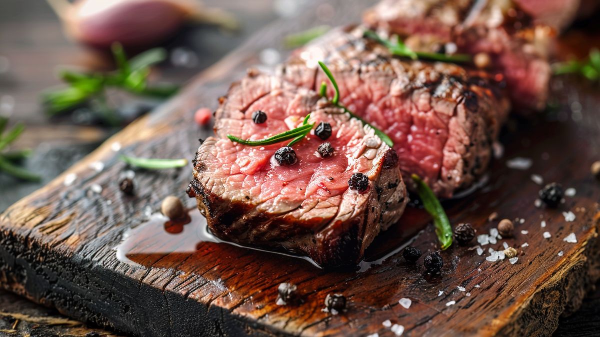 Mann genießt rohes Fleisch essen bei einem rustikalen Abendessen