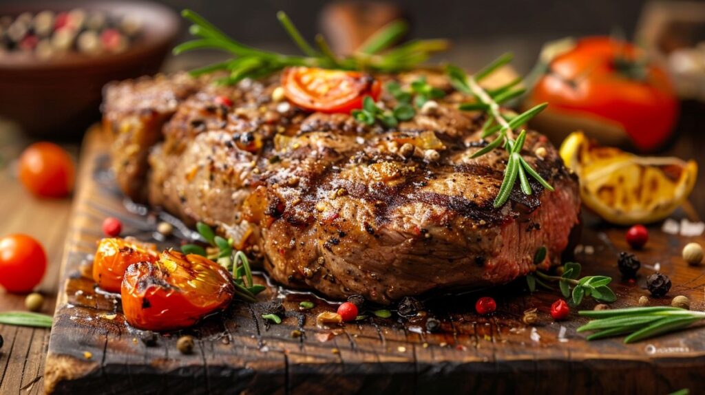 Gesundes Abendessen mit Hähnchen oder Pute zum Abnehmen, frisches Gemüse und Salat auf einem Teller