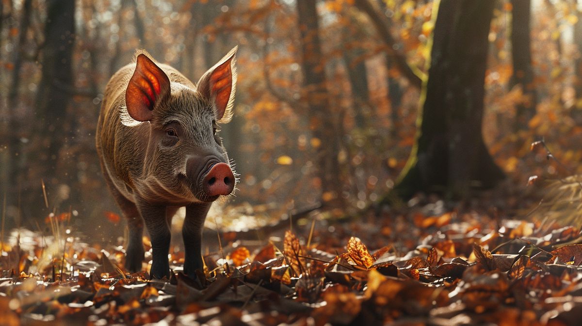 Waldschwein ruht friedlich unter grünen Bäumen in einem natürlichen Waldgebiet